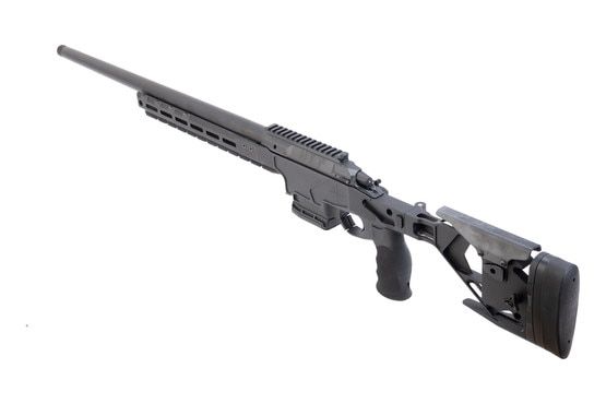 Bolt action rifle chambered in 6mm Creedmoor with modular chassis.